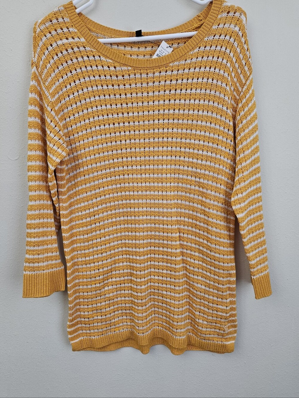 New Talbots Mustard and White Striped Crewneck Sweater